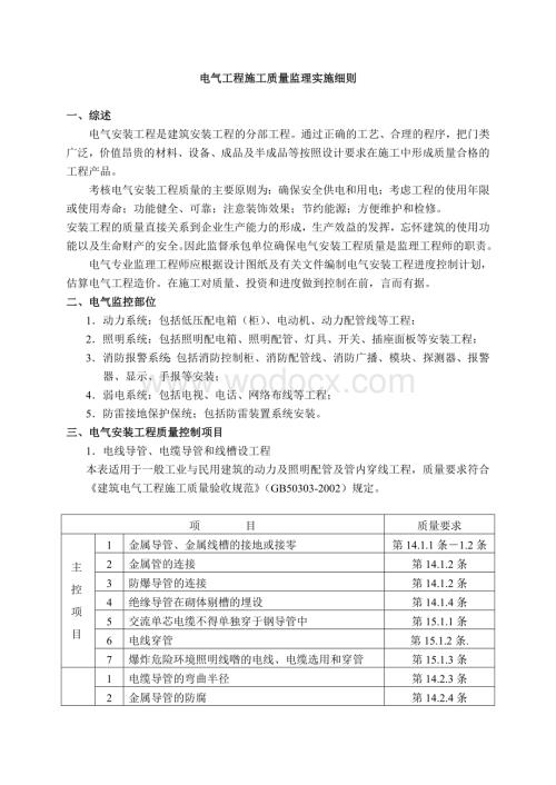 电气工程施工质量监理实施细则.doc