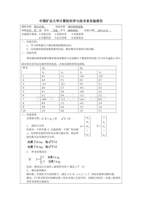 matlab 感知准则函数分类.doc