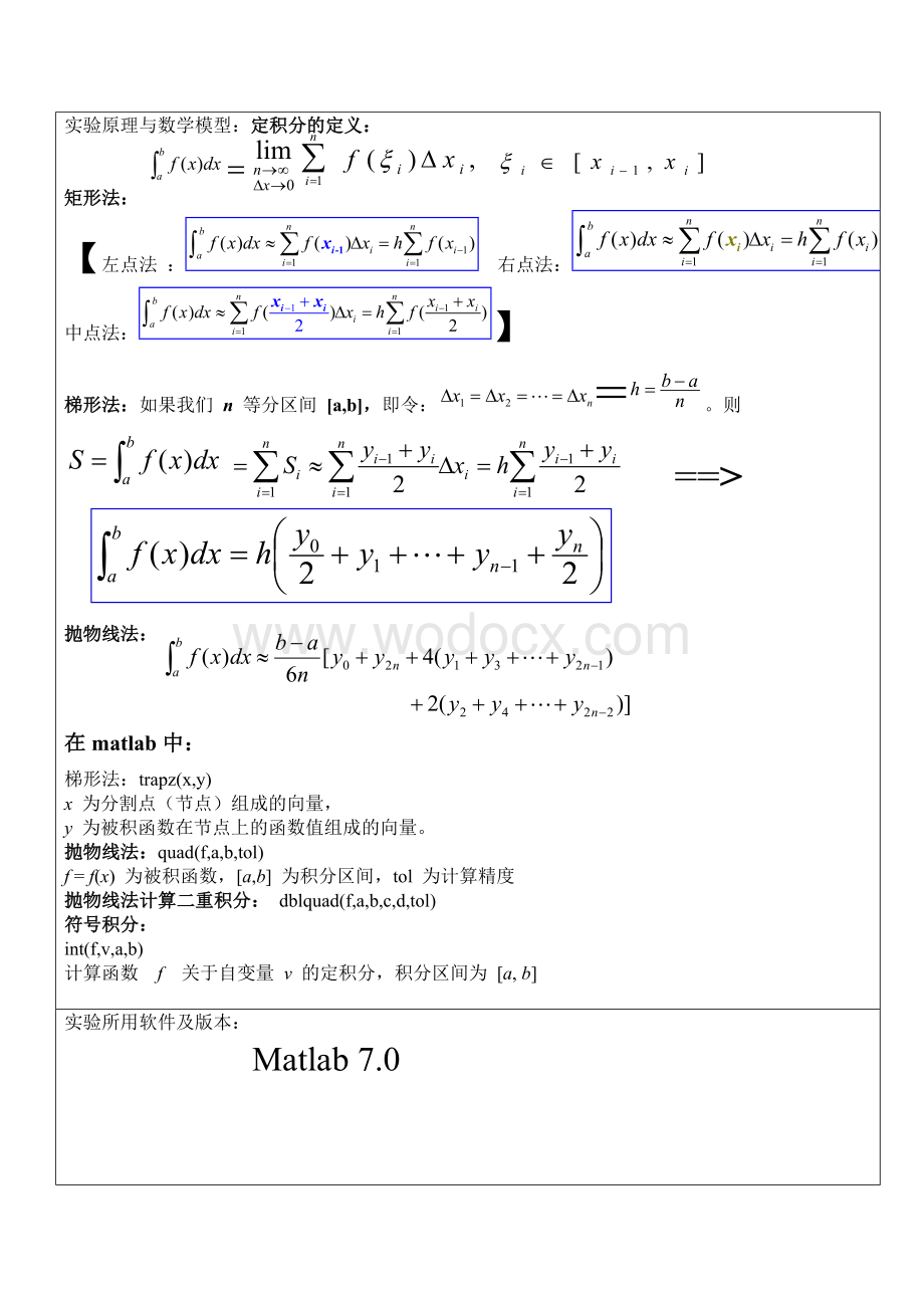 matlab实验报告定积分的近似计算.doc_第2页