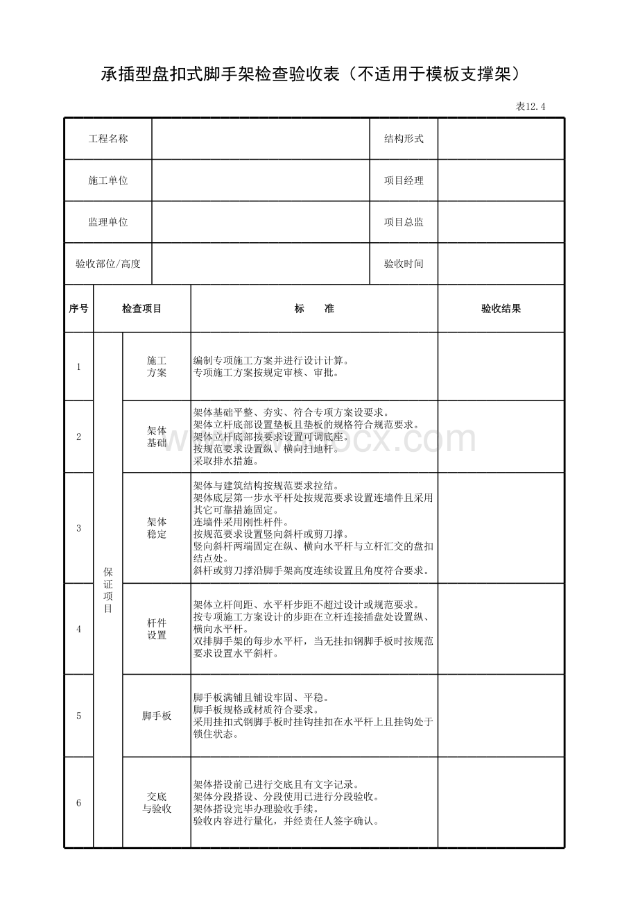 10 承插型盘扣式脚手架检查验收表.xls_第1页