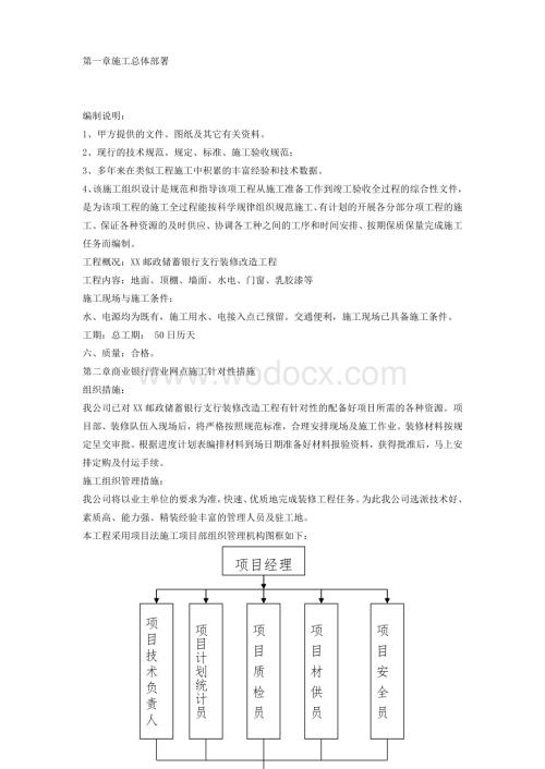 邮政储蓄银行支行装修改造工施工组织设计.doc