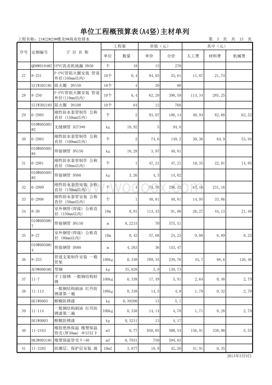 商业给排水单位工程概预算表(A4竖)主材单列.xls_第3页