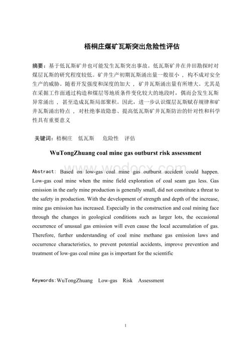 梧桐庄煤矿瓦斯突出危险性评估.doc