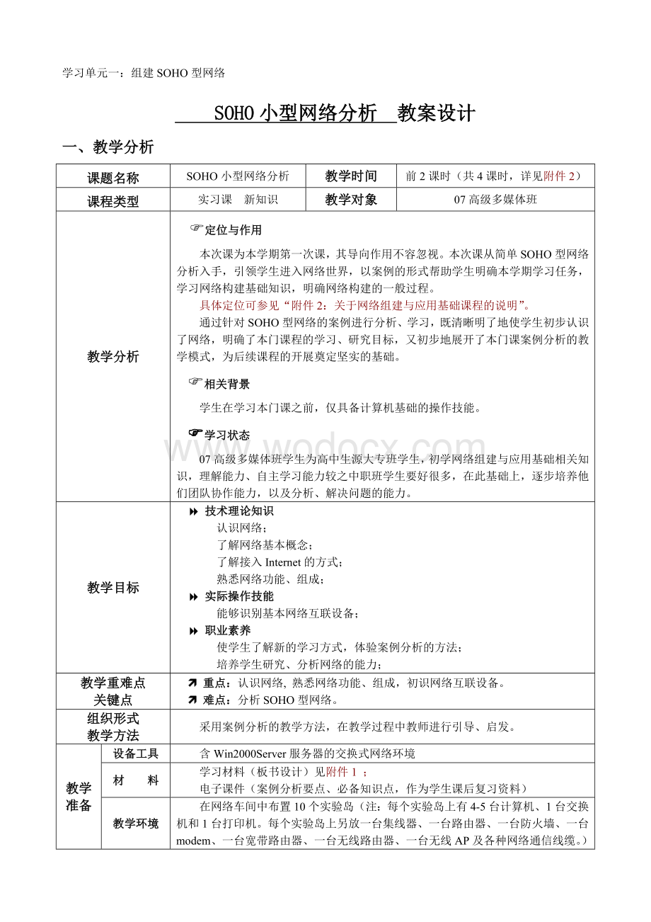 SOHO小型网络分析教案设计.doc_第1页