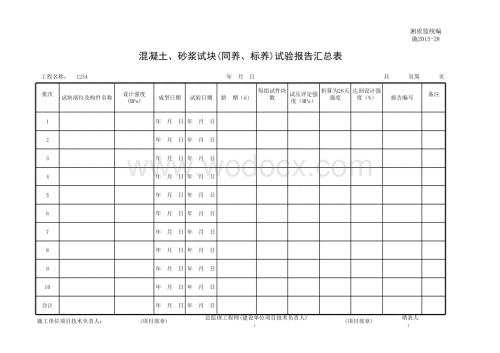 混凝土、砂浆试块(同养、标养)试验报告汇总表.xls