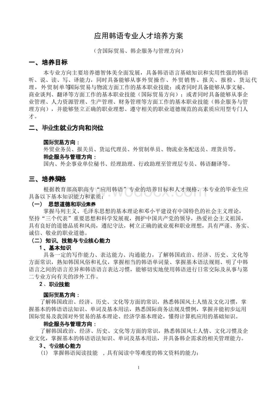 应用韩语专业人才培养方案.doc_第1页