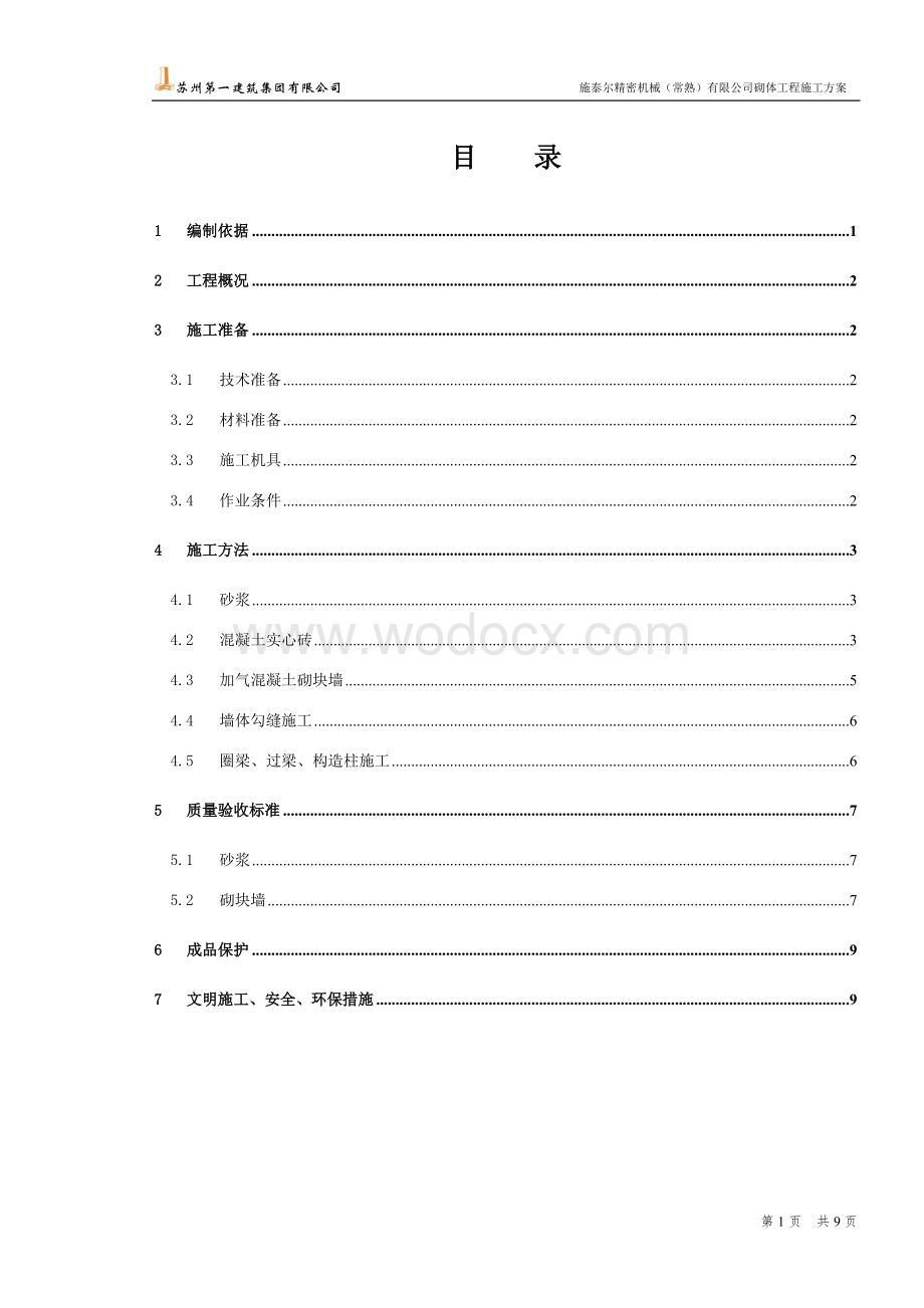 某某公司砌体工程施工方案.doc_第1页