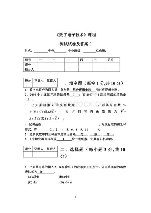 《数字电子技术基础》期末考试试题.doc
