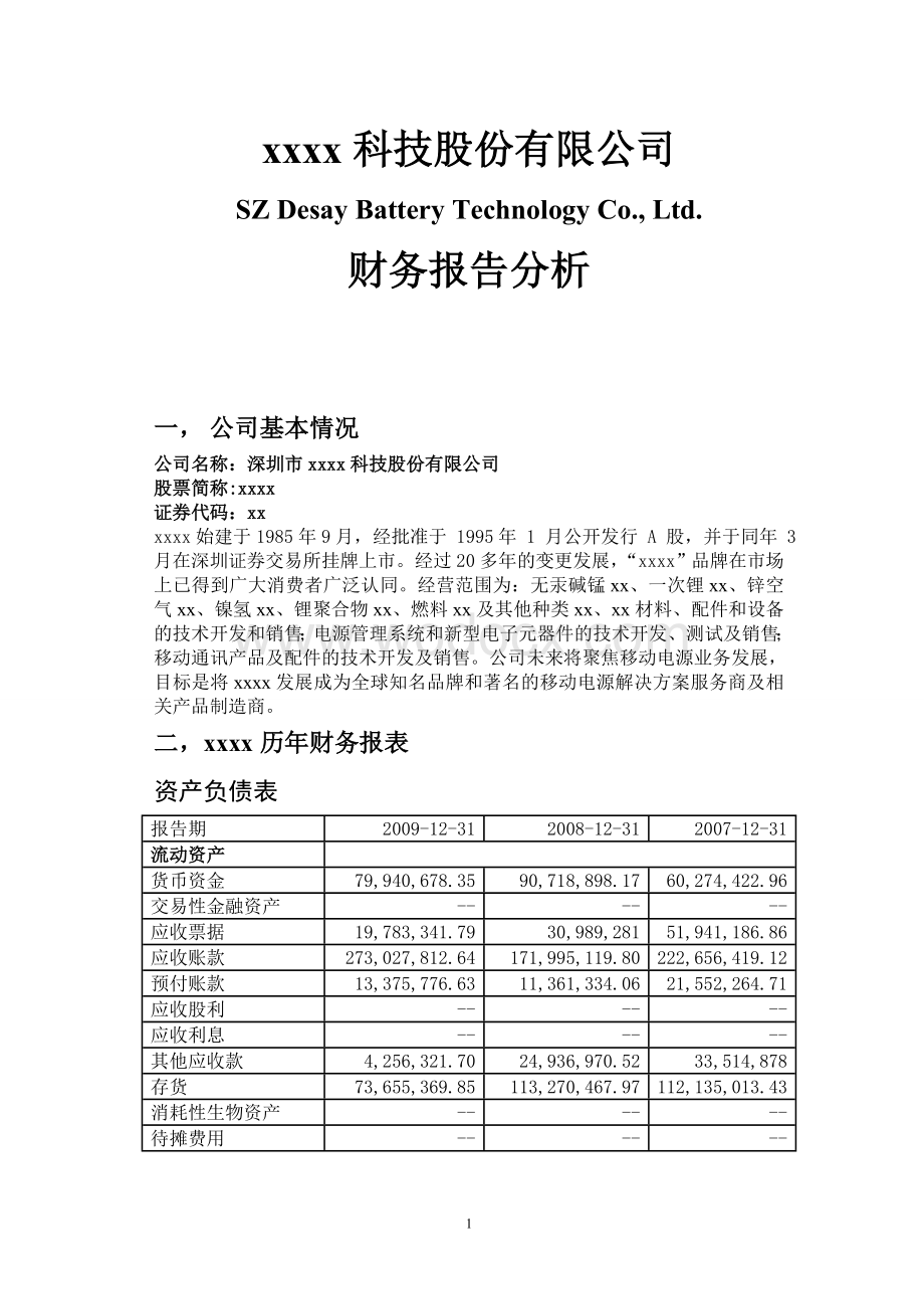 某某科技公司财务报告分析.doc_第1页