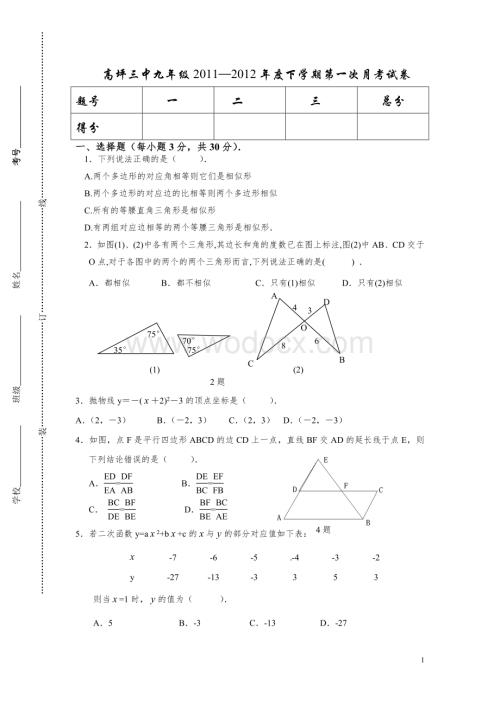 九年级下期中试卷.doc