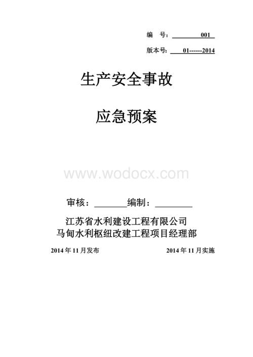 水利枢纽改建工程生产安全事故应急预案.docx