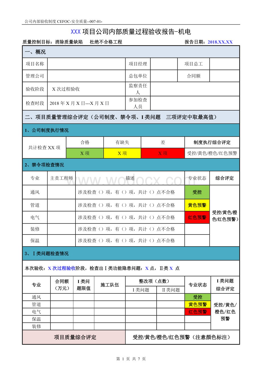 公司内部机电工程质量过程验收报告.docx_第1页