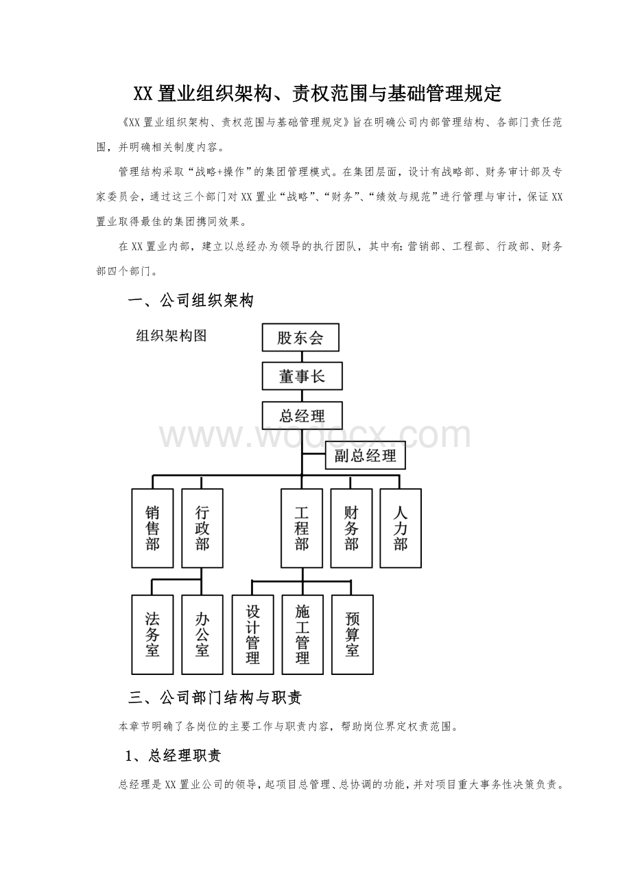 中小型房地产公司组织架构、职责范围与制度.doc_第1页