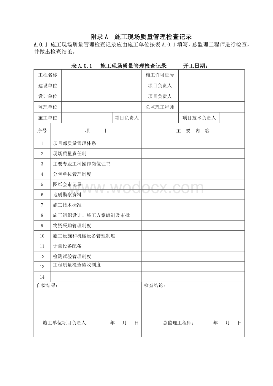 工程施工质量验收统一标准表格.doc_第1页