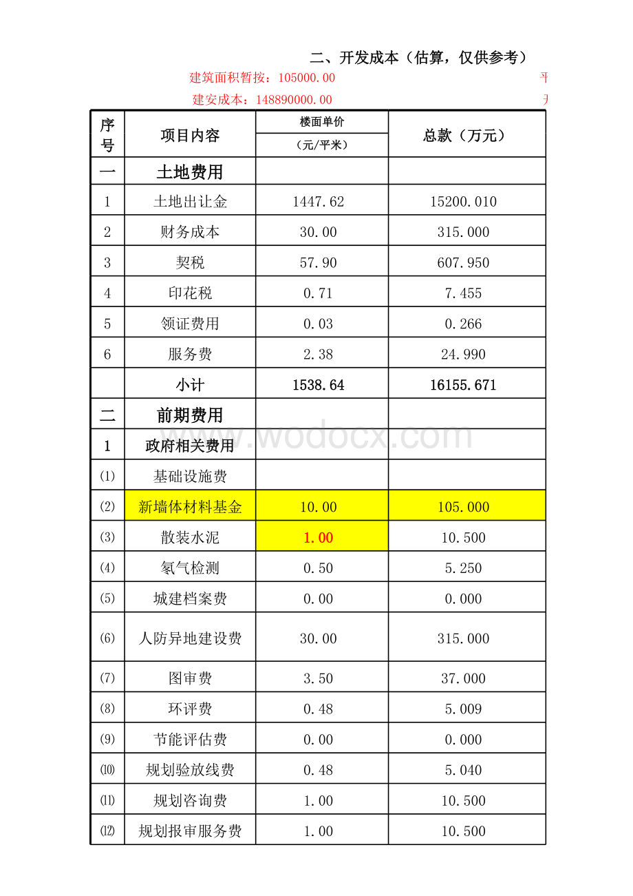 房地产企业开发成本测算全表.xls_第1页