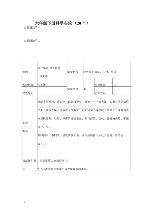 六年级下册科学实验_(20个).wps