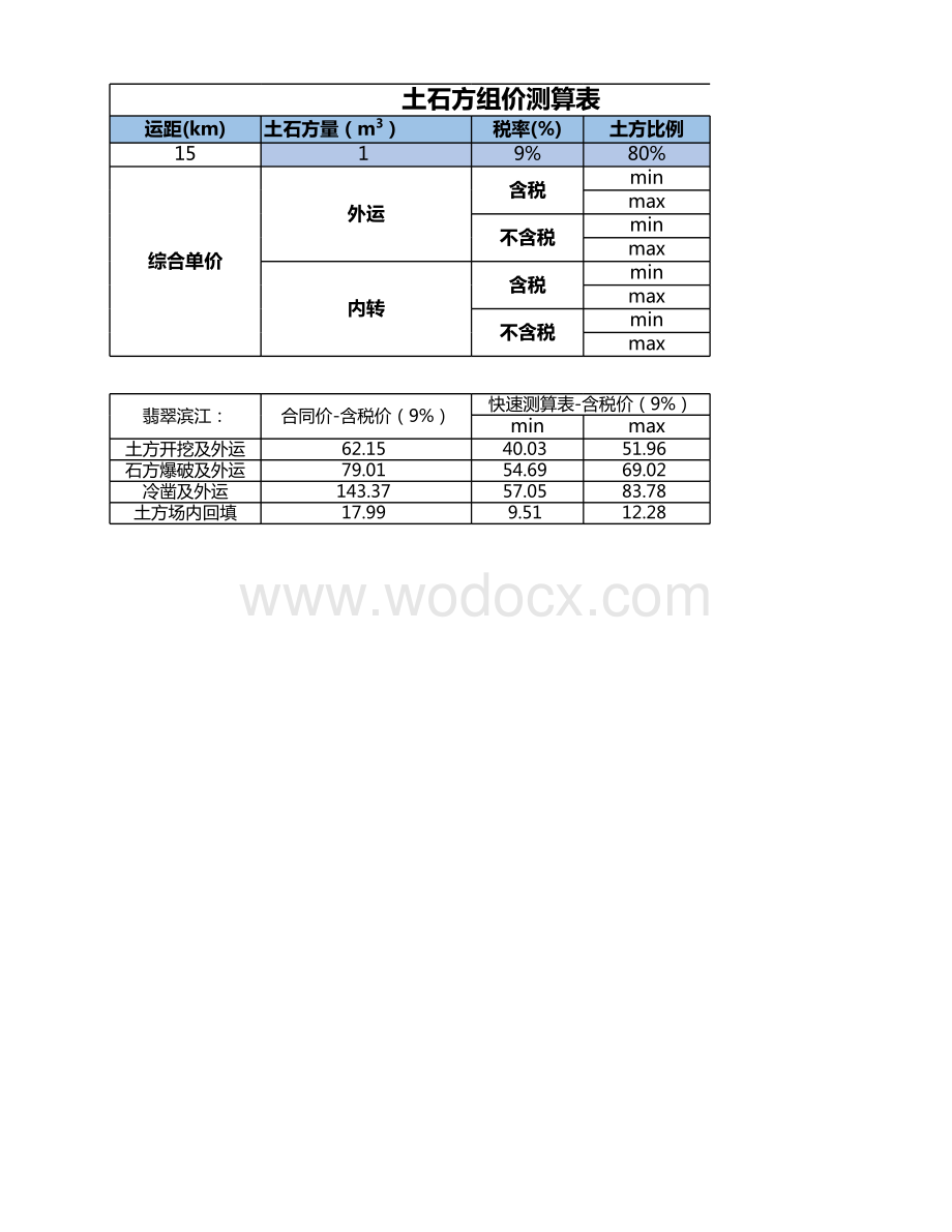 土石方工程单价测算表单.xlsx_第1页