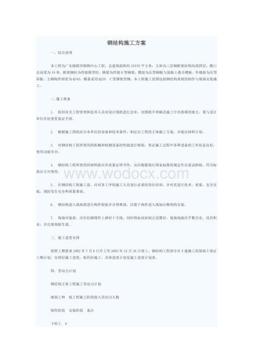 某购物中心工程钢结构工程施工方案.doc