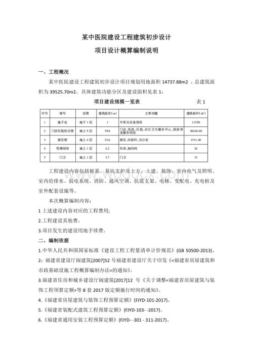 某中医院初步设计概算.pdf