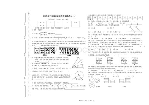 九年级数学（下）《新世纪版》2005中考数学模拟试题.doc