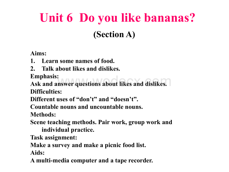初一英语下学期Unit 6Do you like bananas新目标.ppt_第1页