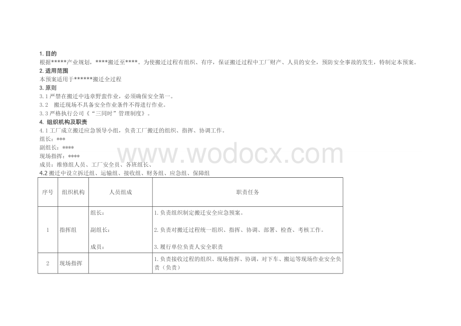 某厂搬迁安全应急预案.docx_第1页