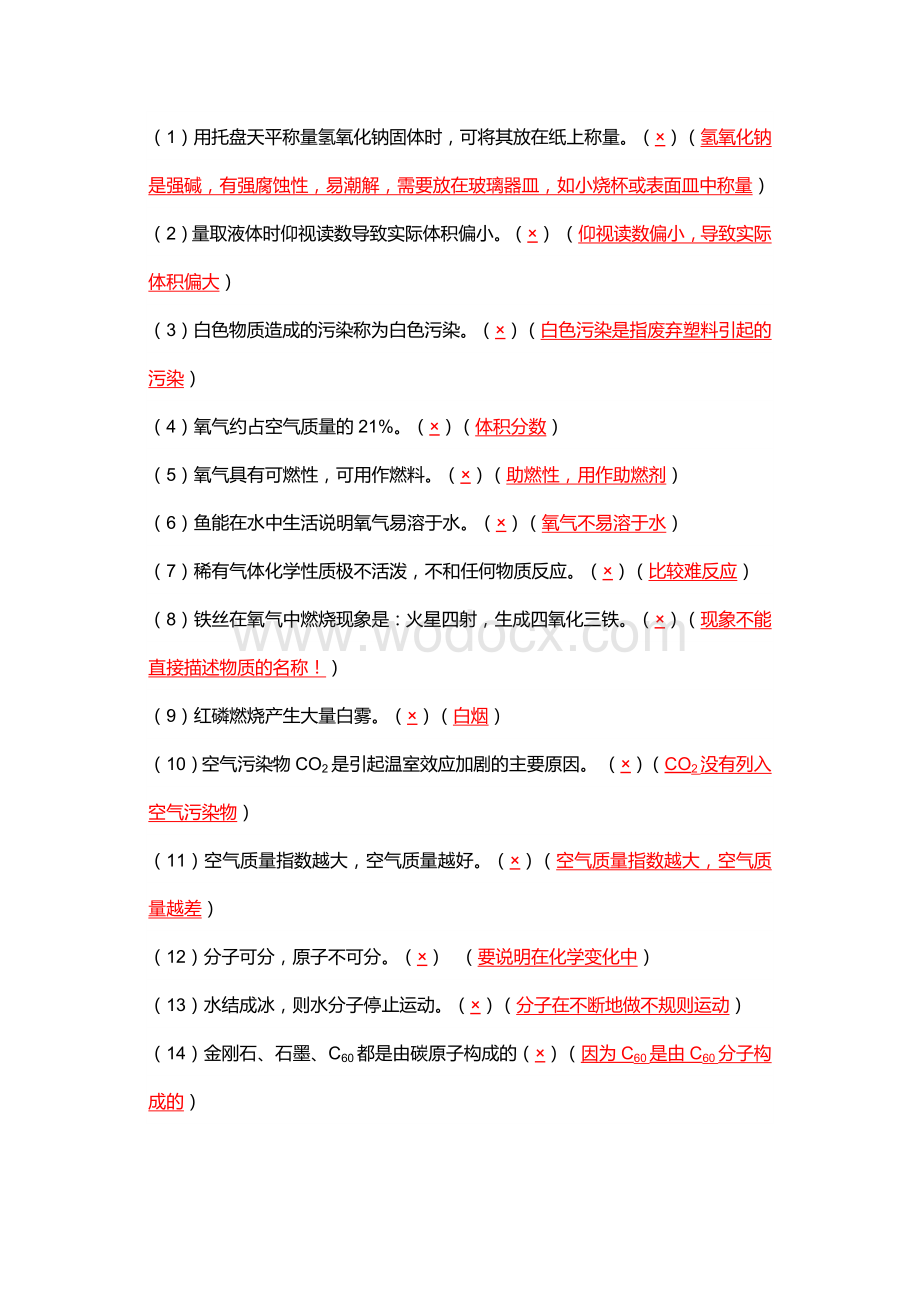 初中化学中考专题——判断题知识.docx_第1页