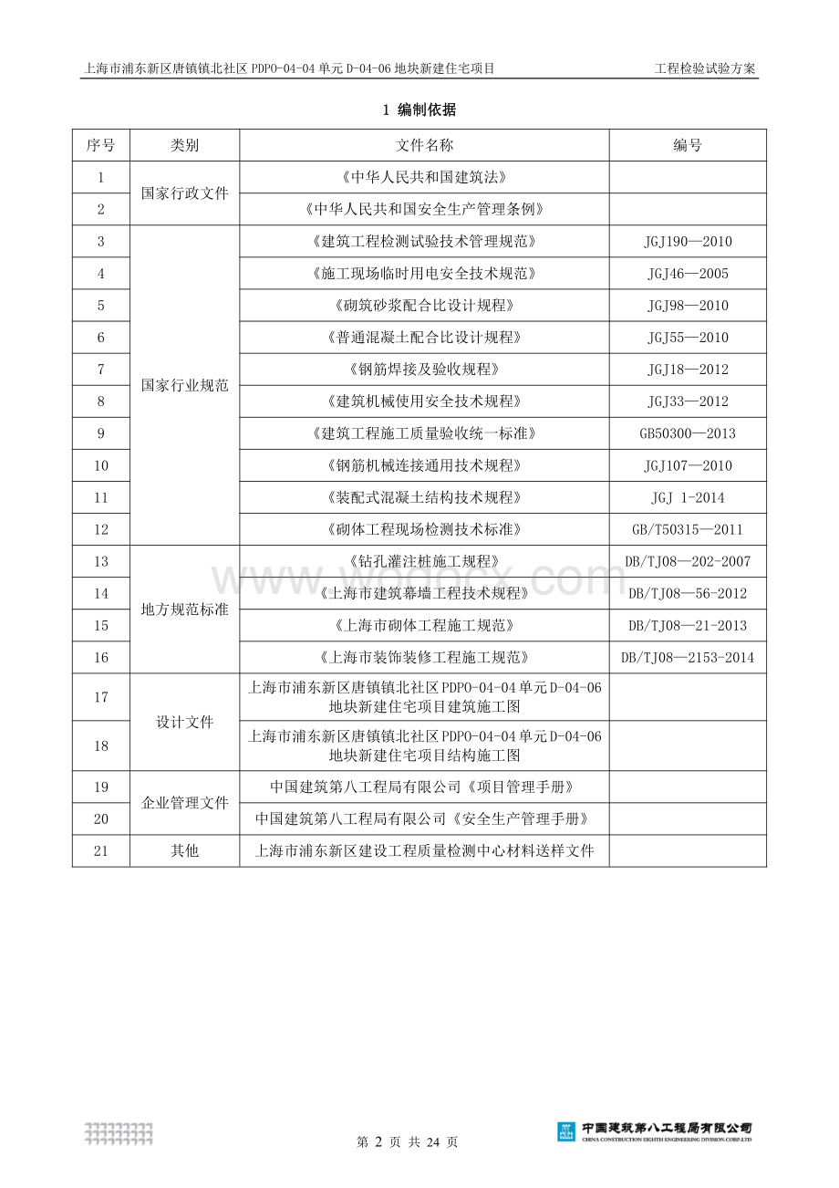 上海市浦东新区唐镇镇北社区住宅项目工程检验试验方案.pdf_第3页