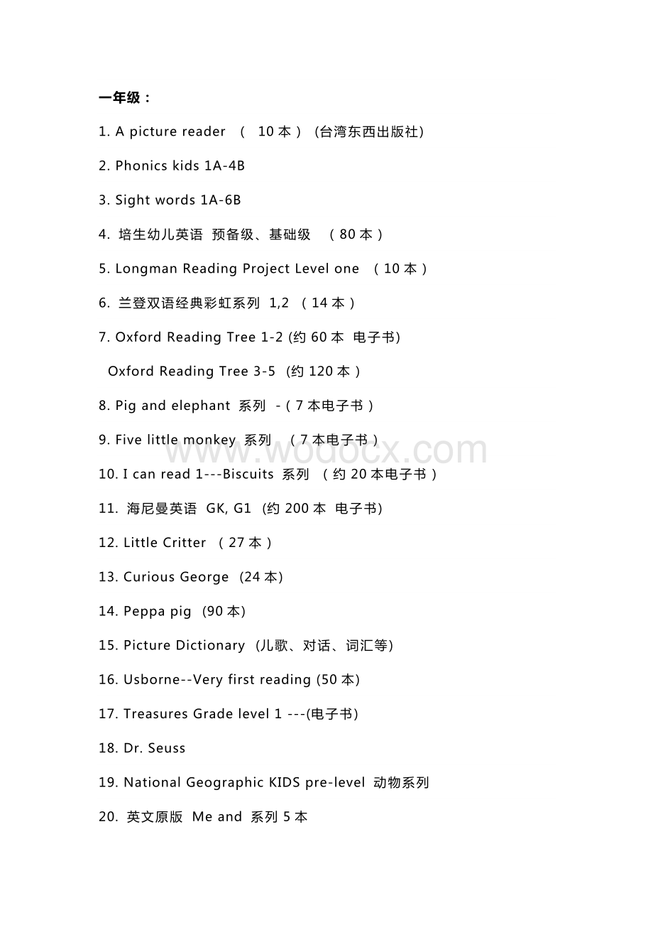 小学1-6年级英语课外阅读书单.docx_第1页