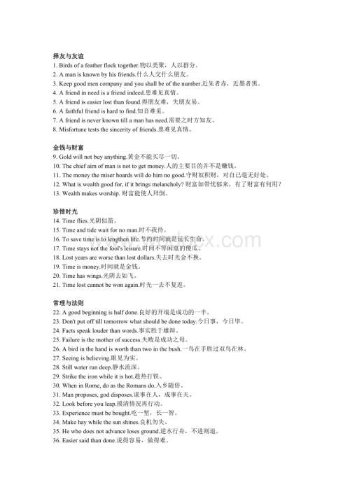 小学复习资料之写作必备100条英文谚语.docx