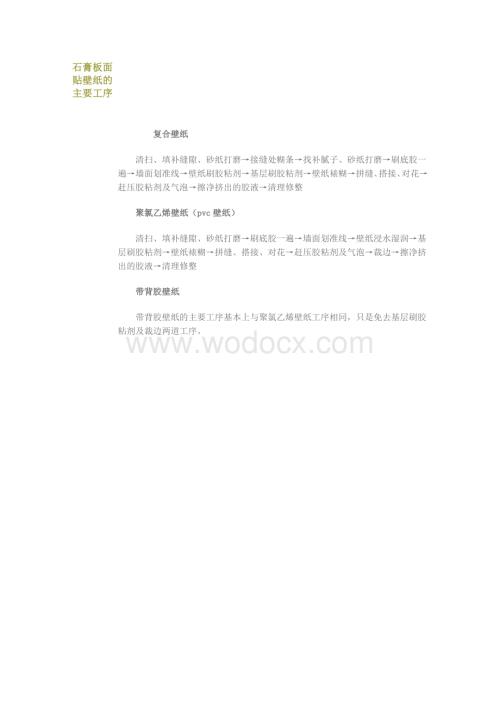 石膏板面贴壁纸的主要工序.doc