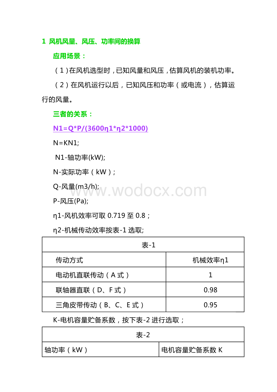 风机的风量、风压、功率、转速的计算方法.docx_第1页