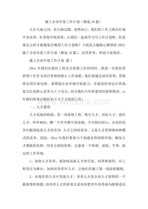 施工企业年度工作计划.docx