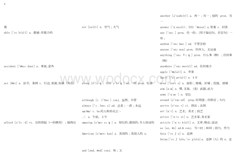 字母顺序 初中英语单词大全.docx_第1页