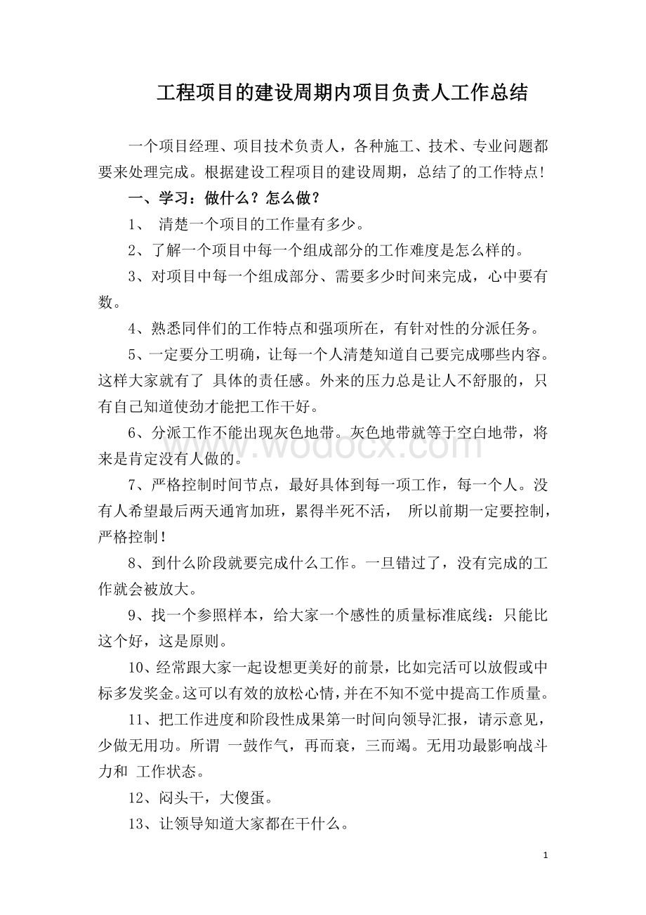 工程项目的建设周期内项目负责人工作总结.docx_第1页