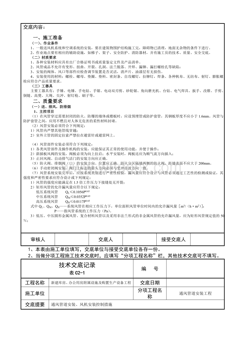 城市办公用房通风管道安装技术交底施工方案.doc_第2页