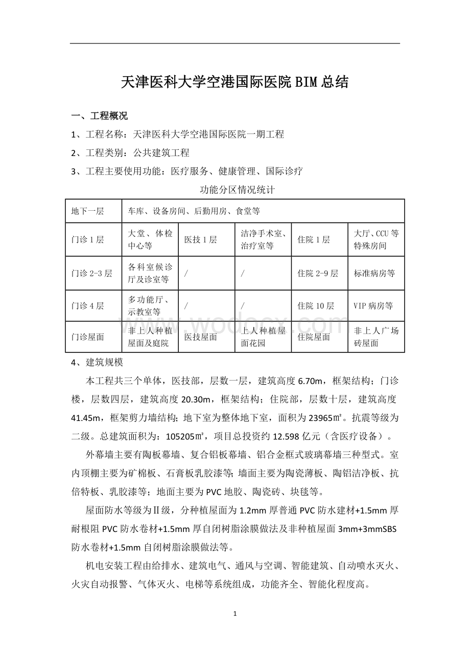 BIM总结—天津医科大学空港国际医院一期工程.docx_第1页