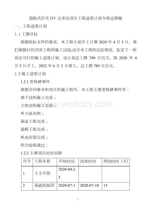 装配式住宅EPC总承包项目工程进度计划与保证措施.docx