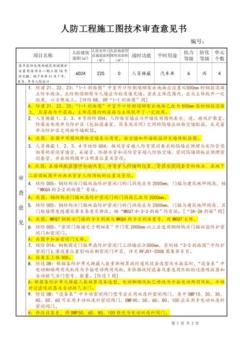 人防工程施工图技术审查意见书.doc