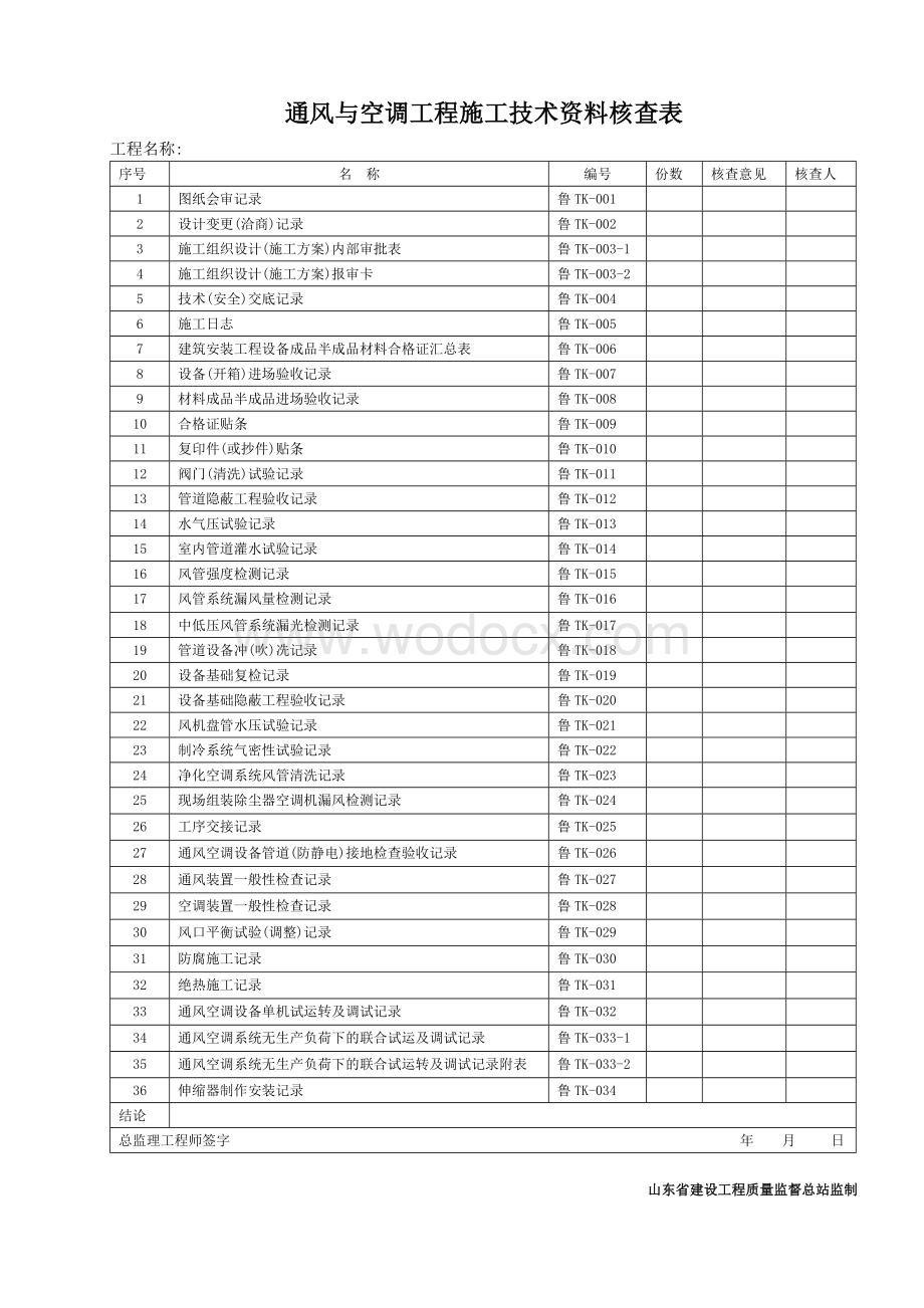 通风及空调工程施工技术资料及验收资料表格模板.doc_第2页