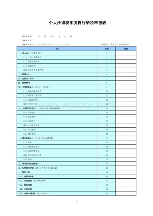 个人所得税年度自行纳税申报表(2019版).doc