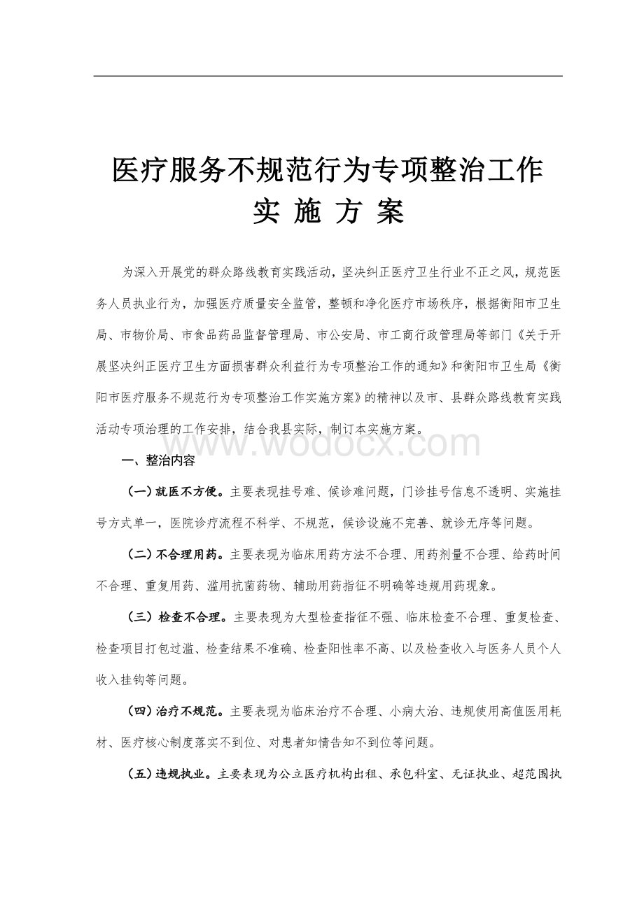 医疗服务不规范行为专项整治工作实施方案.doc_第1页