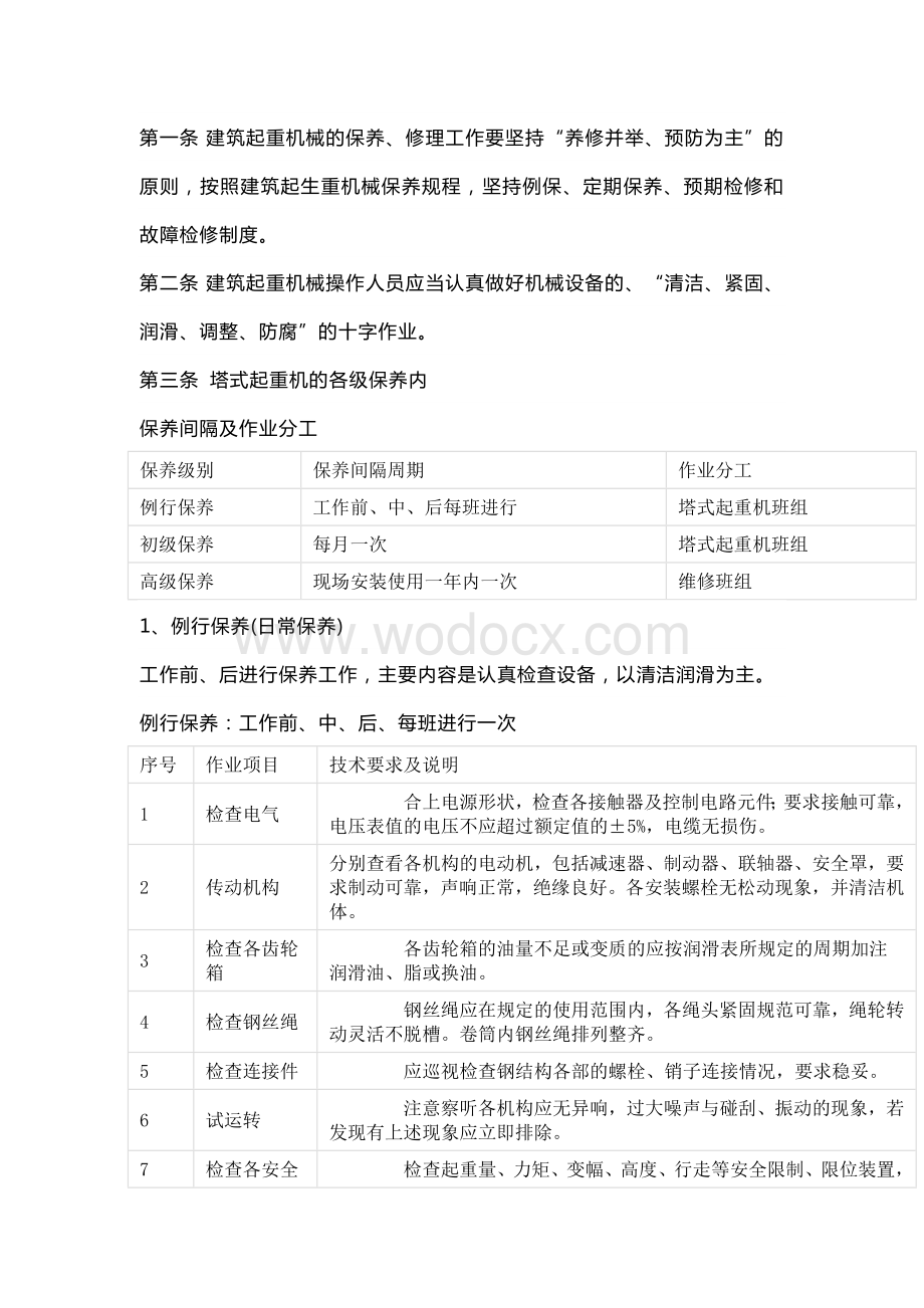 塔式起重机定期保养及维修制度.docx_第1页