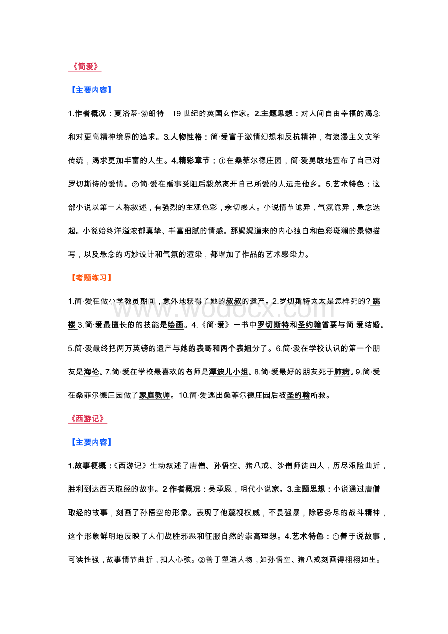 初中语文名著必考考点+练习题.docx_第1页