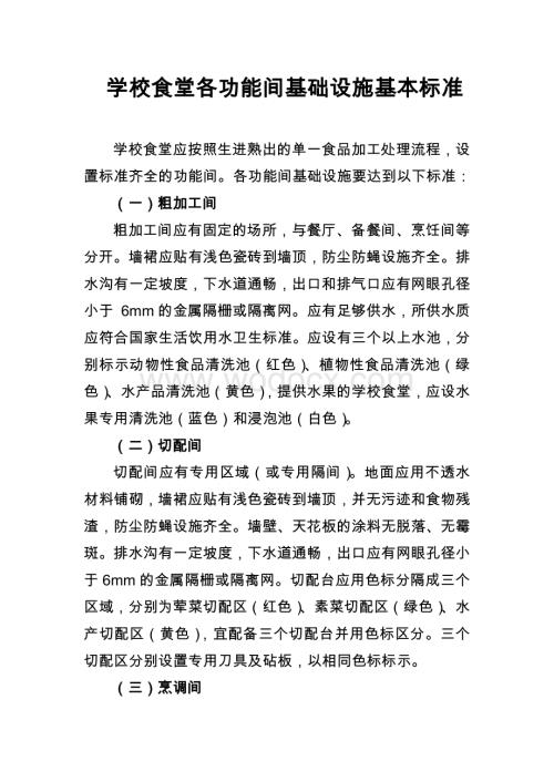 学校食堂各功能间基础设施基本标准.doc