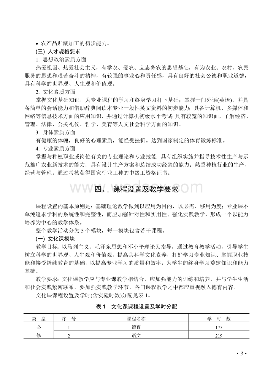 中等职业学校种植专业教学指导方案.doc_第3页