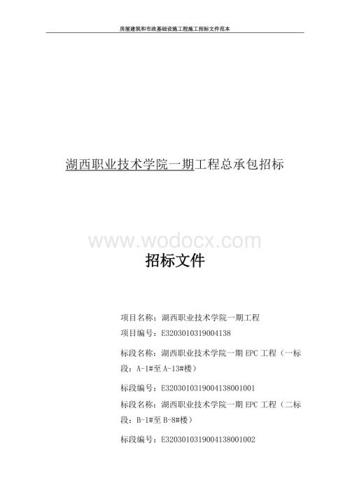 职业技术学院一期工程总承包招标文件.docx