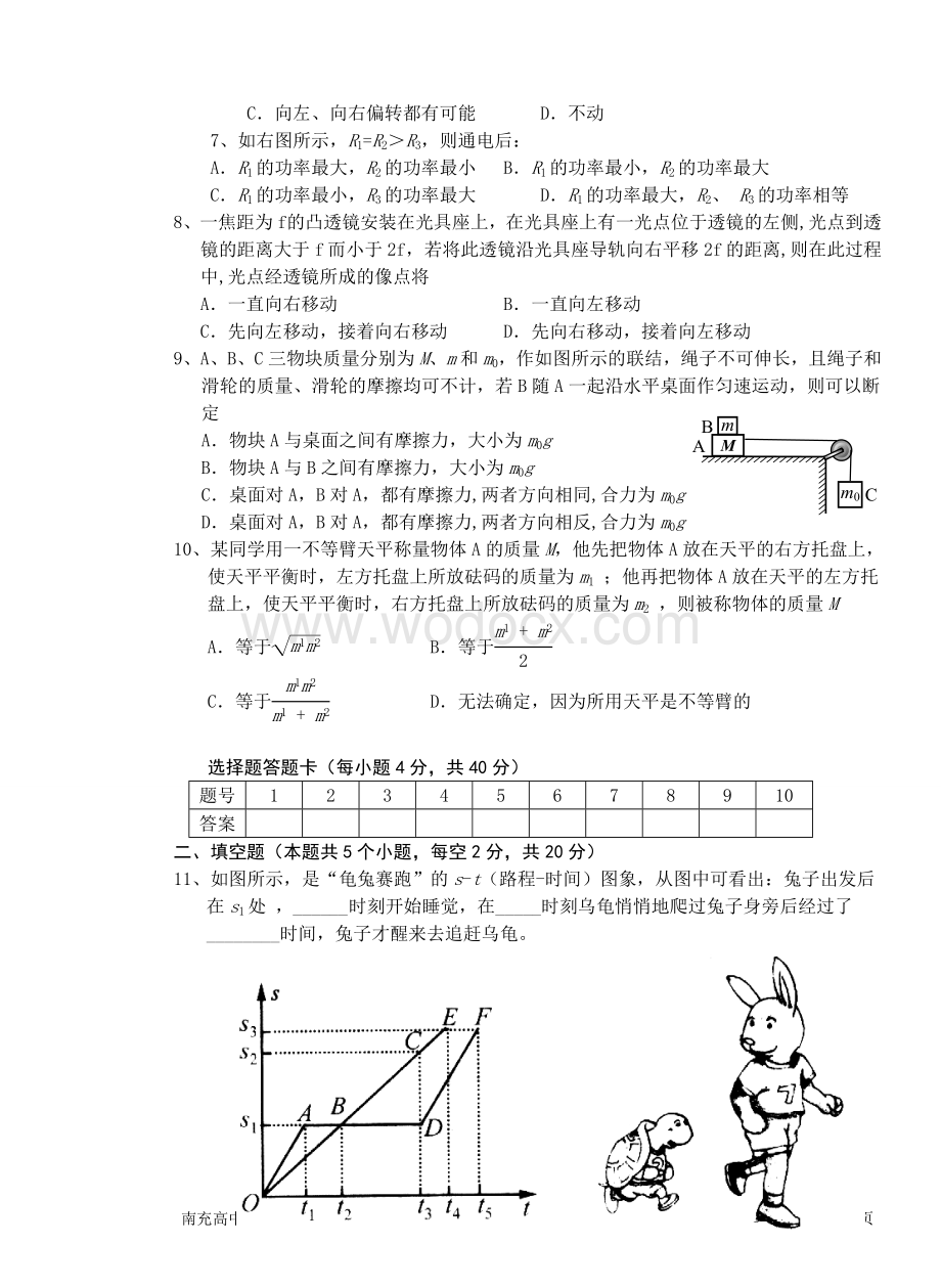 南充高中往年年面向省内外自主招生考试和素质邀请赛物理试题(九套题含答案).doc_第2页