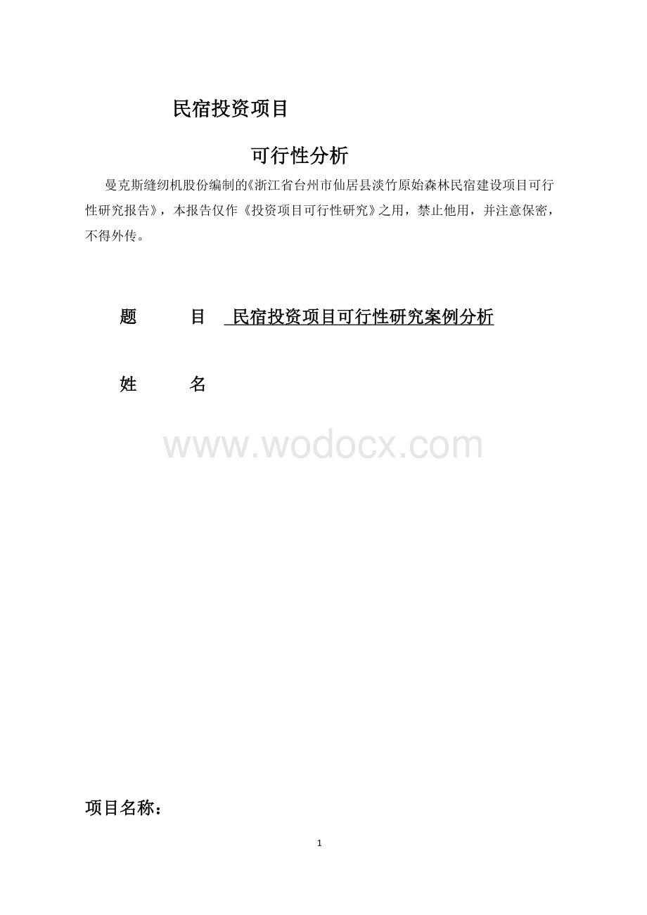 民宿专题可行性研究报告.docx_第1页