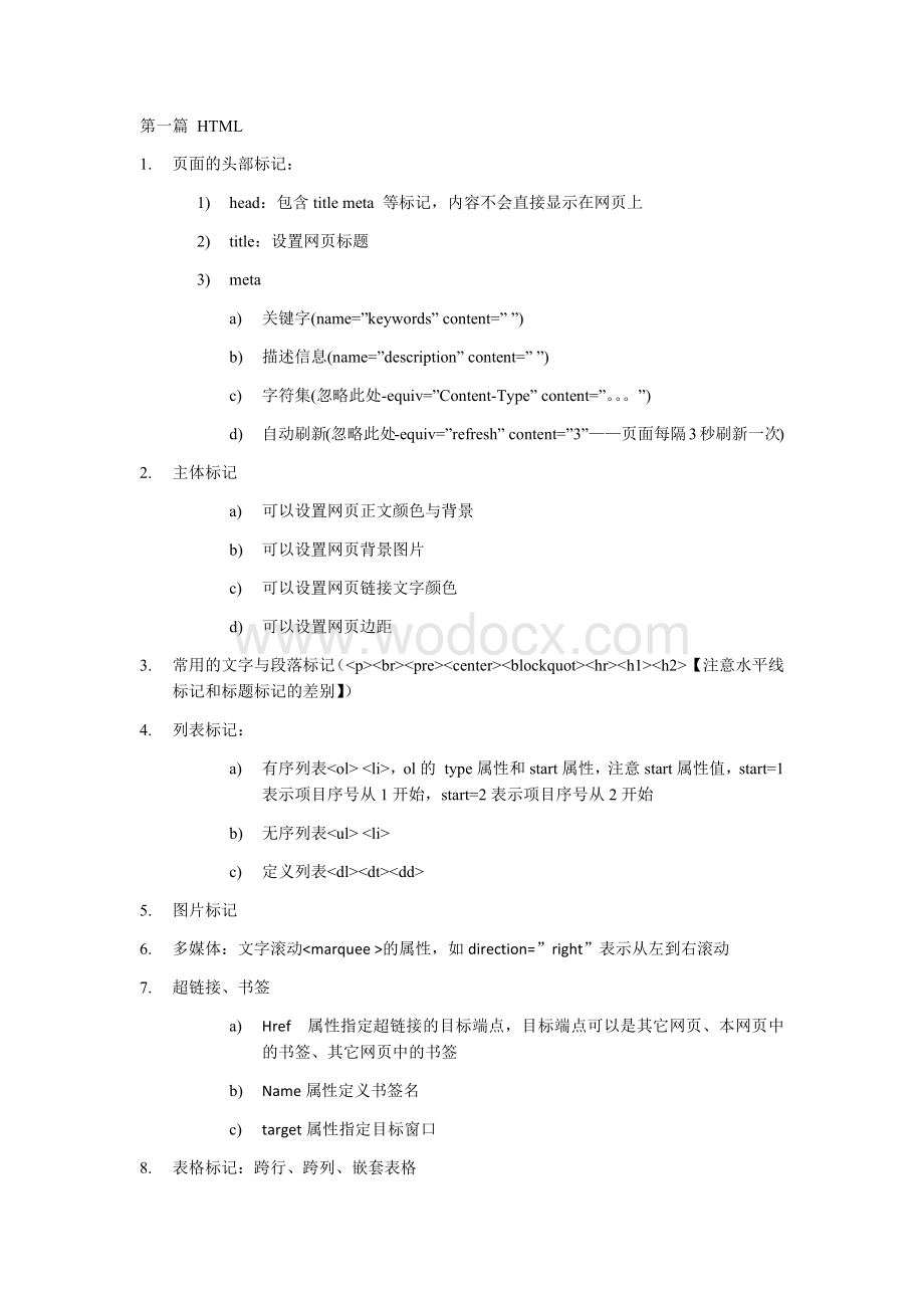 青岛理工大学Web前端开发技术期末复习大纲.docx_第1页